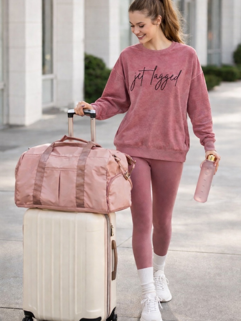 Jet Lagged Dusty Pink Travel Comfort Bundle – Sweatshirt, Duffel, Accessories M - Picture 9 of 9